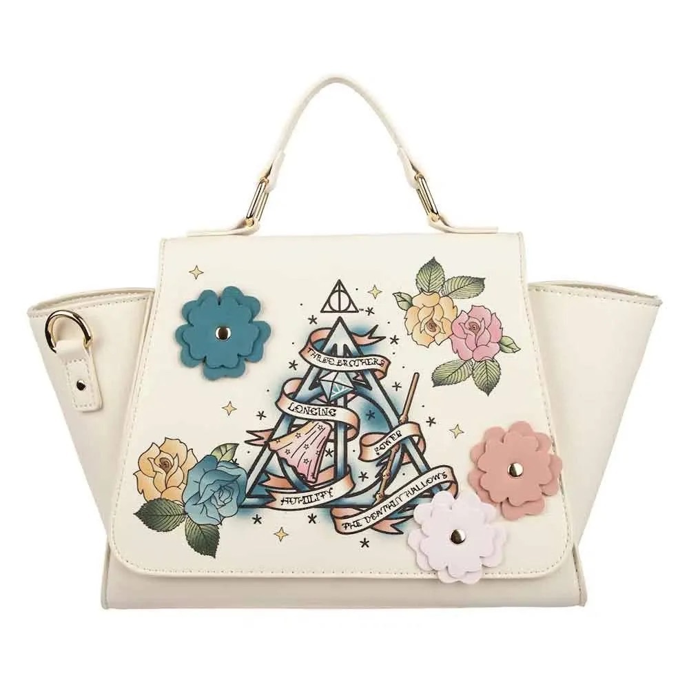 Harry Potter Floral Satchel Crossbody Bag Cream Faux‎ Leather NWT